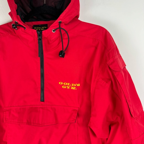 Vtg 90s Gold’s Gym Mens Windbreaker Jacket Red Sz Medium Anorak 1/4 Zip Hooded - Picture 4 of 16
